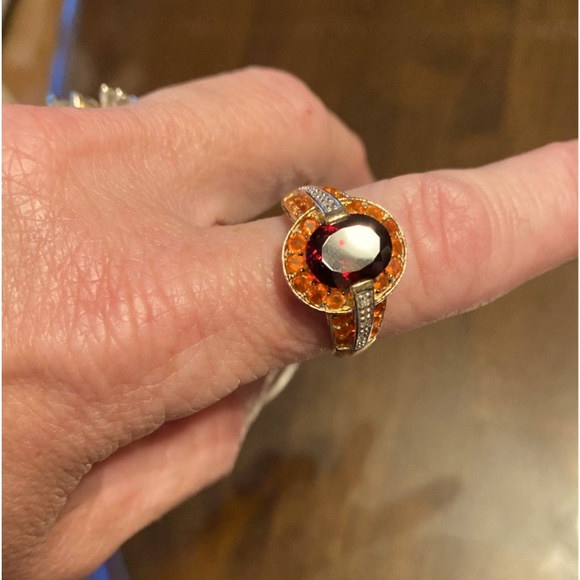 QVC Jewelry New Qvc Red Spinel Citrine Chips 925 Gold Overlay Ring